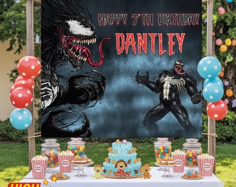 Venom Birthday Backdrop, Venom Birthday Party Decor for Boy, Custom Birthday Banner Gift, Superhero Birthday Party Theme for Son