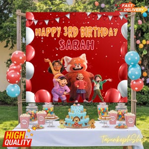 Turning Red Birthday Backdrop, Turning Red Party Banner Decorations, Turning Red Birthday Party Theme, Custom Birthday Backdrop for Kids