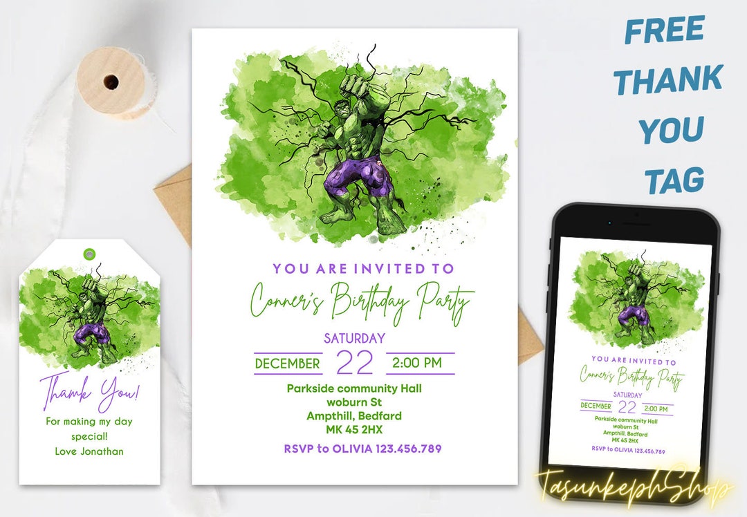 Printable Personalized Hulk Invitation, Superhero Invitation Hulk ...