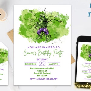 Druckbare personalisierte Hulk-Einladung, Superhelden-Einladung | Hulk Geburtstag | Hulk Party | Avengers Einladung | Digitaler Download