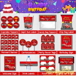 Printable Personalized Cars Party Supplies,  Cars Party | Cars Banner | Printable Chip Bag Download | Red Cars Chips |  Digital File