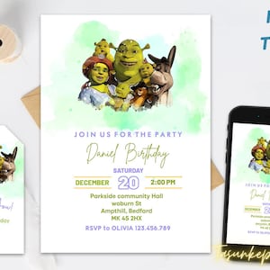 Shrek Party Supplies | Black Metal Headband | Shrek Birthday Party Invitation | Disney Shrek Digital Mobile Birthday Invitation