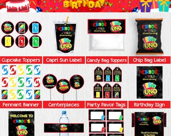 Printable Uno Pack Party Supplies for Kids, Personalized Uno Birthday Party Decor Cake Topper, Uno Gift for Children Digital File