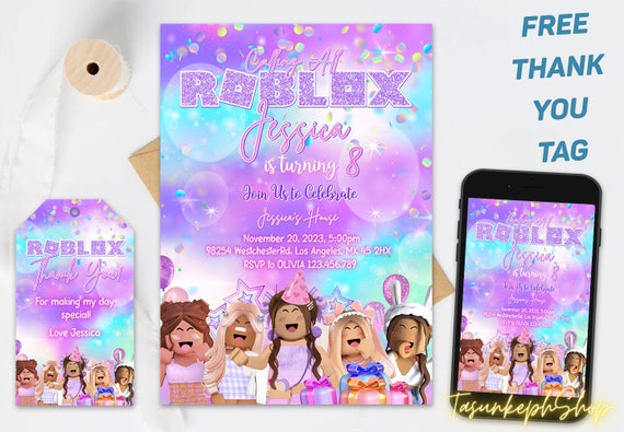 Printable Personalized Video Game Girl 5 Invitation Roblox 