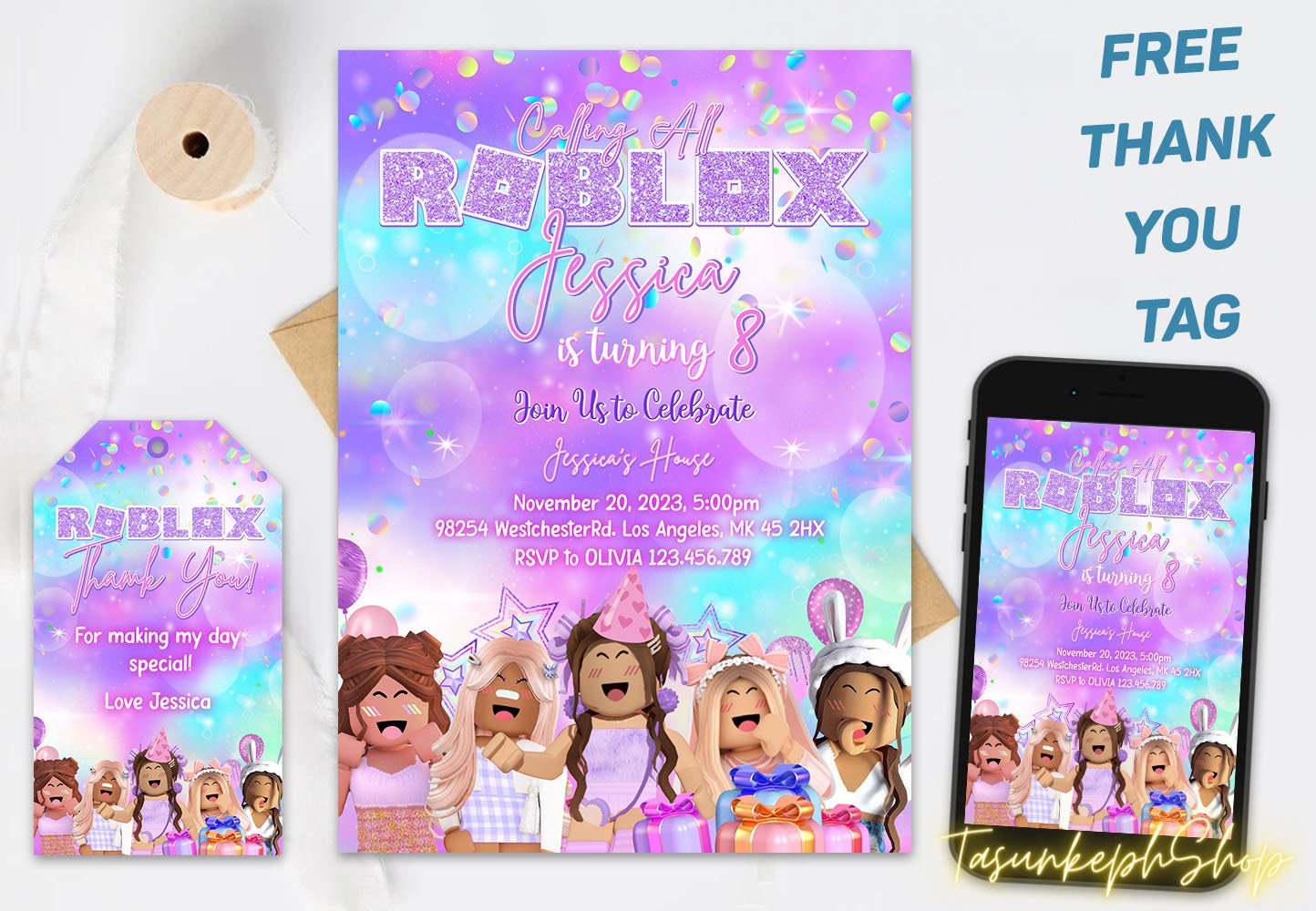 ▷ Digital Invitation Roblox Girls Costume Party, FREE