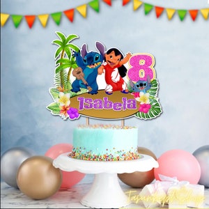 Printable Personalized Lilo And Stitch Girl Cake Topper, Stitch Girl Birthday, Lilo And Stitch Girl Tropical Hawaiian Cake Topper