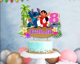 Printable Personalized Lilo And Stitch Girl Cake Topper, Stitch Girl Birthday, Lilo And Stitch Girl Tropical Hawaiian Cake Topper