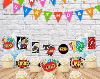 Instant Download Uno Cupcake Toppers, Uno Birthday Party Decoration Gift for Kids, Birthday Party Cupcake Toppers Digital Download