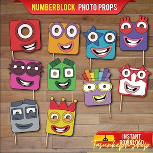 Printable NumberBlock Photo Props, Images for  NumberBlock, NumberBlock, Birthday Photo Props, Photo Booth Frame, Instant Download