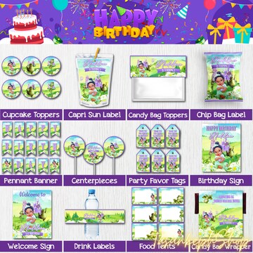 Printable Princess Tiana Baby Party Package for Girls, Princess and Frog Shower Bundle Green Birthday Party Pack Gift Ideas Digital File