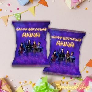 Printable Personalized Decendents Birthday Chip Bag, Kids Birthday Chip Bag | Template Printable | Water Bottle Label | Digital File Only!