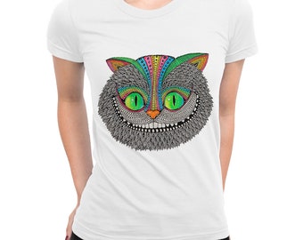 T-shirt artistica del gatto del Cheshire, maglietta Alice nel paese delle meraviglie, tutte le taglie da uomo e donna (mw-291)