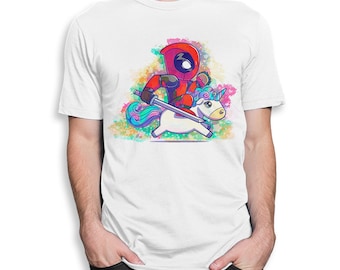 Deadpool Riding a Unicorn T-Shirt, Men's Women's All Sizes (mw-227)