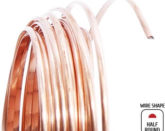 25 FT - 99.9% Pure Solid Copper Wire Half Round, Bright, Dead Soft, Choose from 12, 14, 16, 18 Gauge