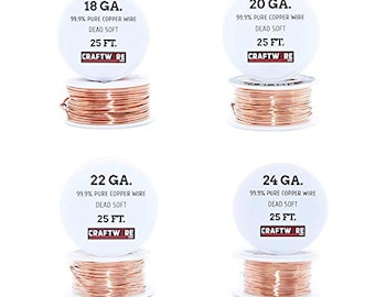 Assorted Solid Bare Copper Wire Round Selection, Bright, Dead Soft, 25 Feet, Choose from 18 to 24 Gauge