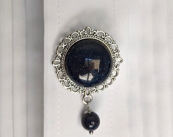 Blue Goldstone Round Cabochon Pin Badge Brooch