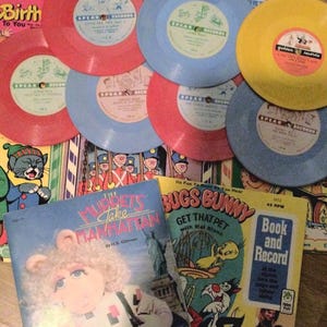 Vintage Lot of 15 Looney Toons Peter Pan Muppets Spear Records & Books 78 45 RPM