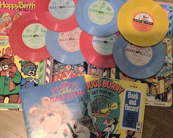 Vintage Lot of 15 Looney Toons Peter Pan Muppets Spear Records & Books 78 45 RPM