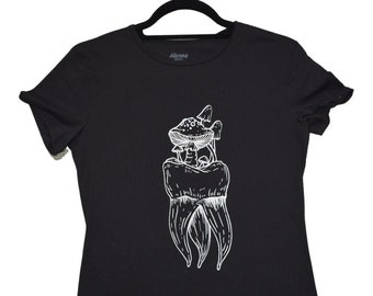 Tooth Mushroom Tee Black Shirt Handmade Graphic T Shirt
