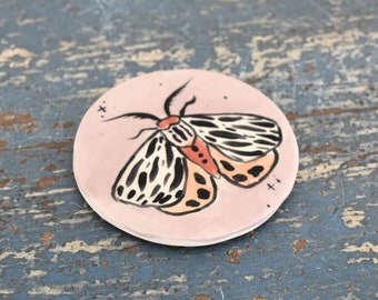 Ceramic Moth Magnet Handmade Home Decor Groovy Pink Pop Art Moth Gifts Fridge Magnet Modern Eclectic Home Decor