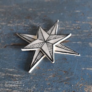 Doodle Star Ceramic Magnet Handmade Gift Home Decor Black and White Pottery Eclectic Decor