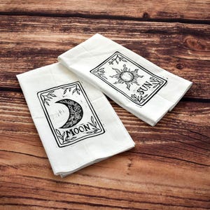 Geschirrtücher 2er Set Sonne und Mond Tarot Linoldruck 15 x 25 Zoll