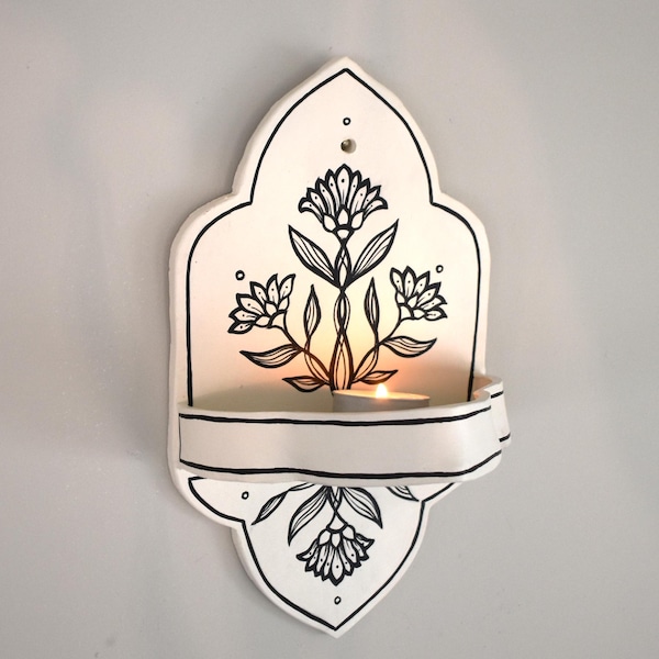 Ceramic Altar Black Flower Wall Candle Votive Home Decor