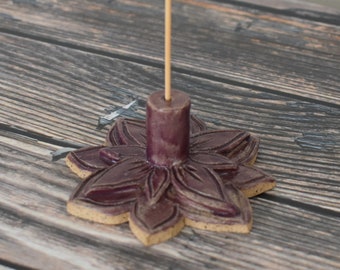 Plum Flower Stoneware Incense Holder Handmade Home Decor Purple Brown Flower Ceramic Gift Modern Rustic Chic Yoga Studio Witch Eclectic