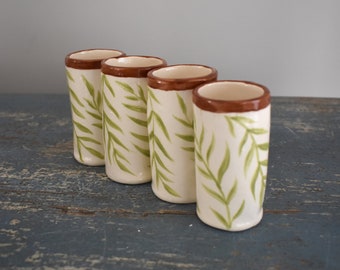 Ceramic Tropical Leaf Shot Glass Set of 4 Handmade Tequila Glasses Gifts Bar Decor