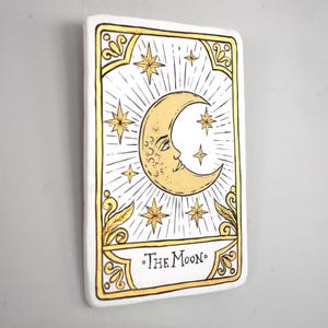 Ceramic Moon Tarot Card Art Deco Wall Decor Handmade