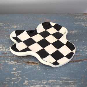Ceramic Checkerboard Blob Spoon Rest Home Decor