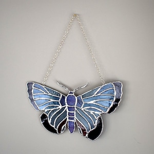 Suncatcher Blue Butterfly Stained Glass Wall Art