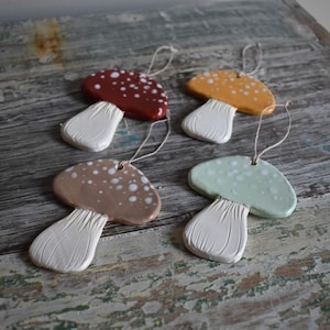 Mushroom Ceramic Holiday Ornaments Set of 4 Handmade Gifts Christmas Ornaments