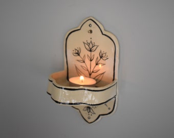 Ceramic Black Flower Shelf Altar Candle Holder Wall Decor Gifts