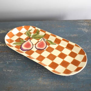 Ceramic Serving Plate Checkerboard Fig Handmade Dish
