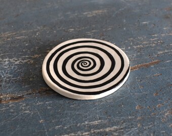 Groovy Spiral Ceramic Magnet Black and White Pottery Handmade Gifts Home Decor