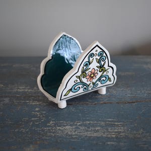 Keramik Schwamm / Serviettenhalter Boho Teal Blume