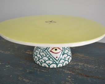 Abstract Acid Yellow Eye Ceramic Cake Stand 10''