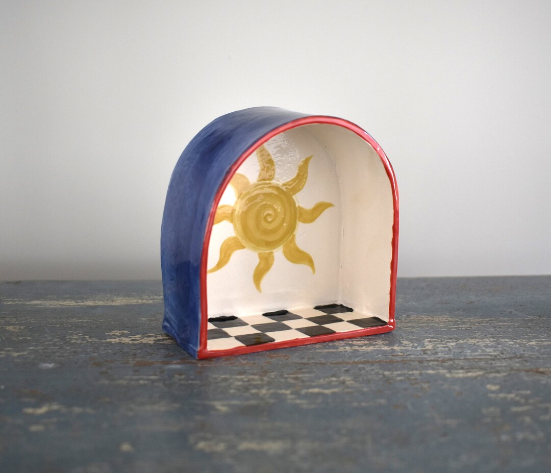 Ceramic Altar Groovy Sun Checkered Altar Shrine Handmade Etsy