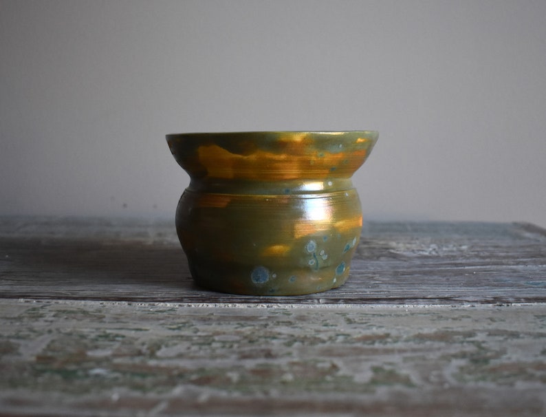 Retro Ceramic Vase Handmade Home Decor Green Yellow White Flower Bowl Gift Unique Design Modernist Office Decor image 4