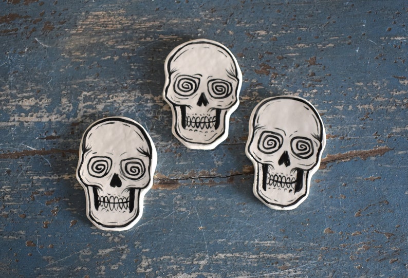 Groovy Ceramic Skull Magnet Handmade Gifts Home Decor Groovy Decor image 3