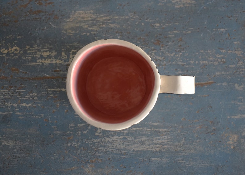 Groovy Ceramic Mug Black and White Stripes Handmade Mug Clay Cup Coffee Drinker Tea Lover Pink Cup Gifts image 6