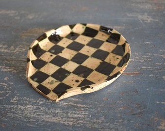 Ceramic Groovy Checkerboard Spoon Rest Black and Beige