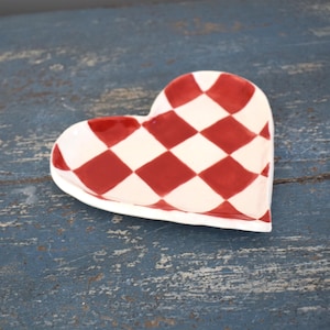 Ceramic Red Heart Checkerboard Trinket Dish