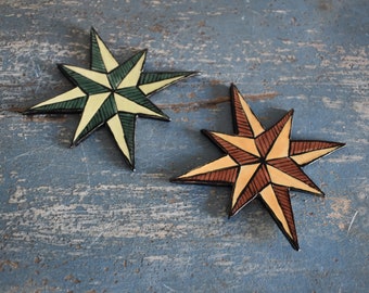 Ceramic Grunge Star Magnets Set of 2 Handmade Home Decor Gifts