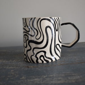 Groovy Ceramic Mug Black and White Stripes Handmade Mug Clay Cup Coffee Drinker Tea Lover Pink Cup Gifts image 5