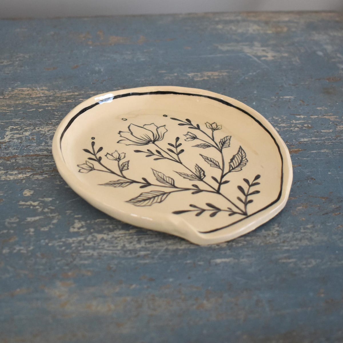 Ceramic Spoon Rest Black Flower Design Handmade Gift Clay Spoon Rest Boho Home Decor Gifts Kitchen Tool - Etsy