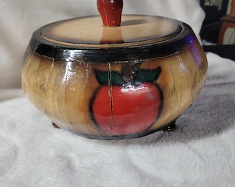 Handmade wood apple dish with lining