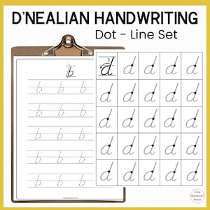 D'NEALIAN Set med punkt- och linjebokstäver, modern handskrift, övning i gemener
