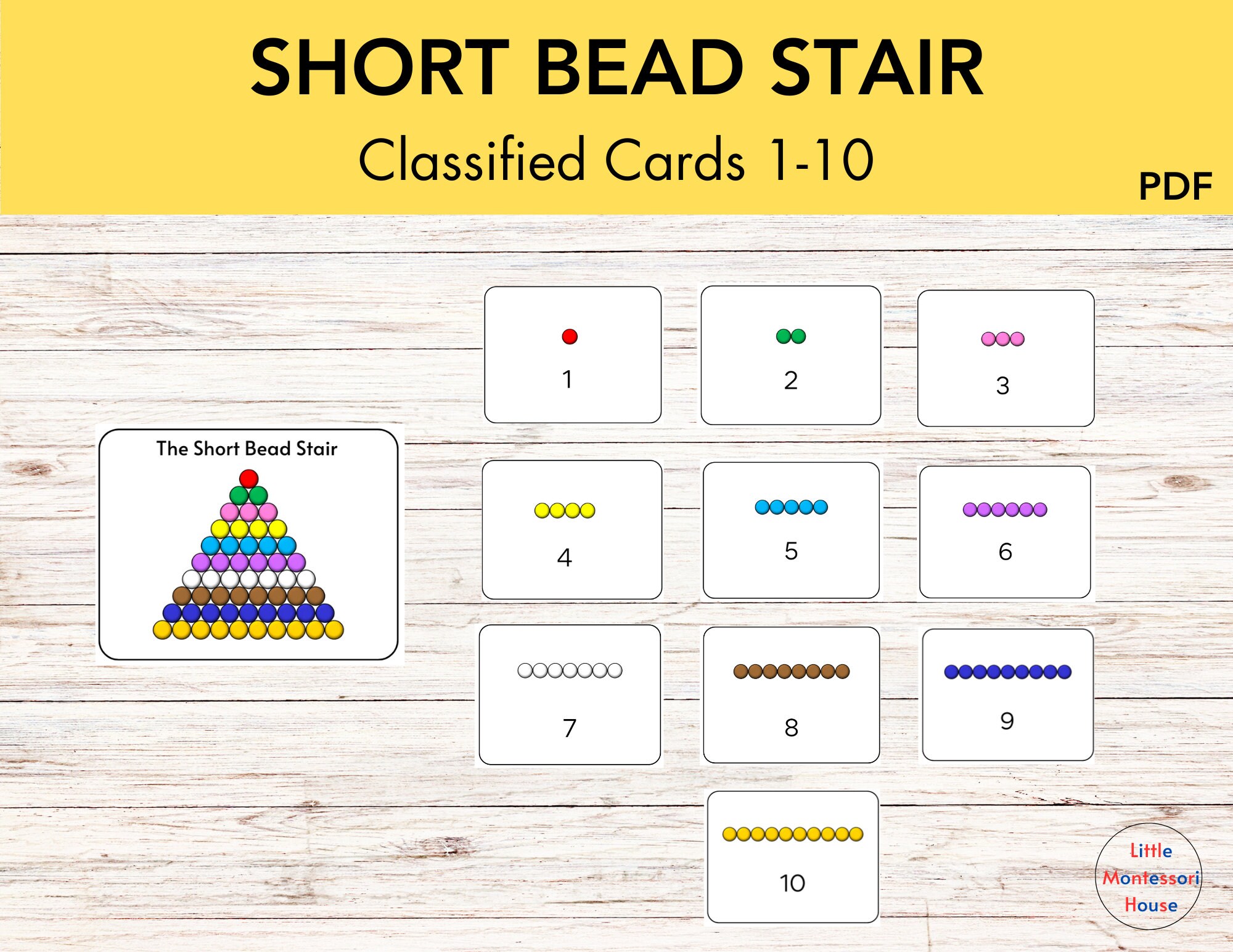 COLORED BEADS Montessori Math Short Bead Stair Classified Cards 1-10 - Etsy